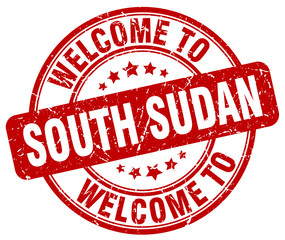 welcome to South Sudan red round vintage stamp