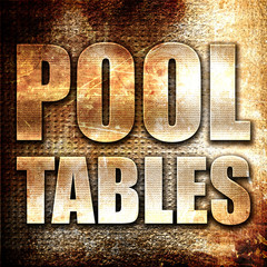 pool tables, 3D rendering, metal text on rust background