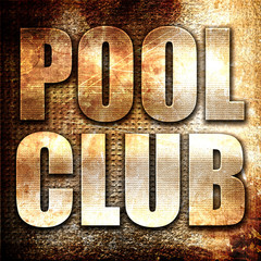 pool club, 3D rendering, metal text on rust background