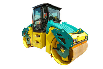 Road roller machine isolated on a white background with clipping
