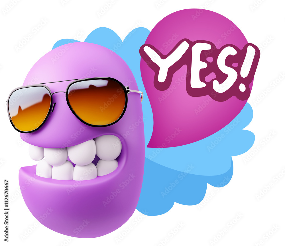 Fototapete 3d Rendering Smile Character Emoticon Expression saying Yes with