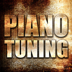 piano tuning, 3D rendering, metal text on rust background