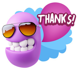 3d Rendering Smile Character Emoticon Expression saying Thanks w