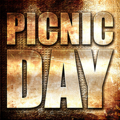 picnic day, 3D rendering, metal text on rust background