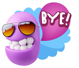 3d Illustration Laughing Character Emoji Expression saying Bye w