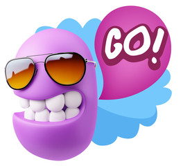 3d Rendering Smile Character Emoticon Expression saying Go with