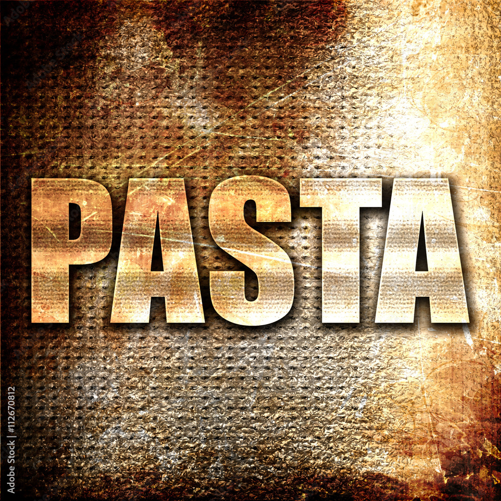 Poster pasta, 3d rendering, metal text on rust background