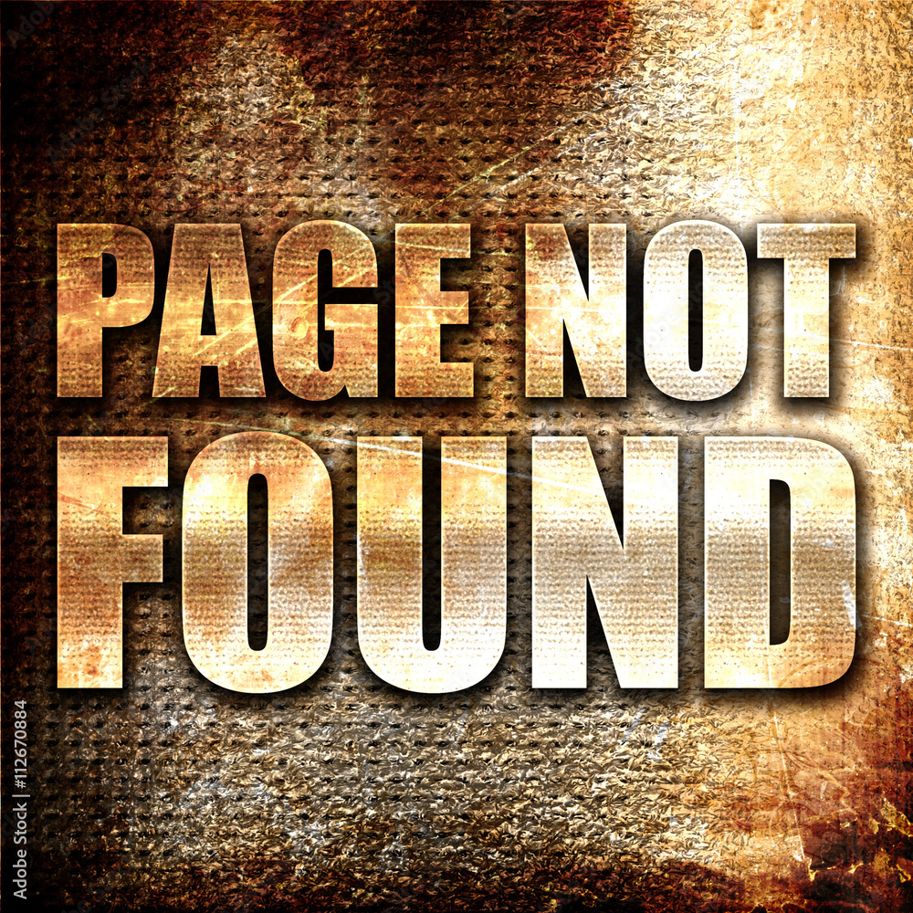 Poster page not found, 3d rendering, metal text on rust background