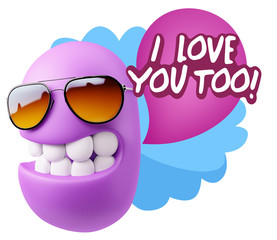 3d Illustration Laughing Character Emoji Expression saying I Lov