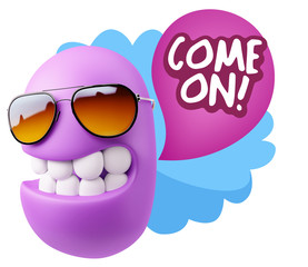 3d Illustration Laughing Character Emoji Expression saying Come