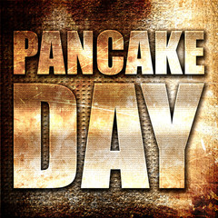 pancake day, 3D rendering, metal text on rust background