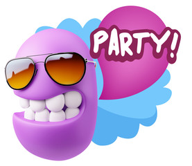 3d Rendering Smile Character Emoticon Expression saying Party wi