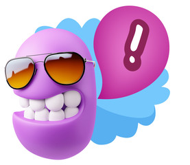 3d Rendering Smile Character Emoticon Expression saying ! with C
