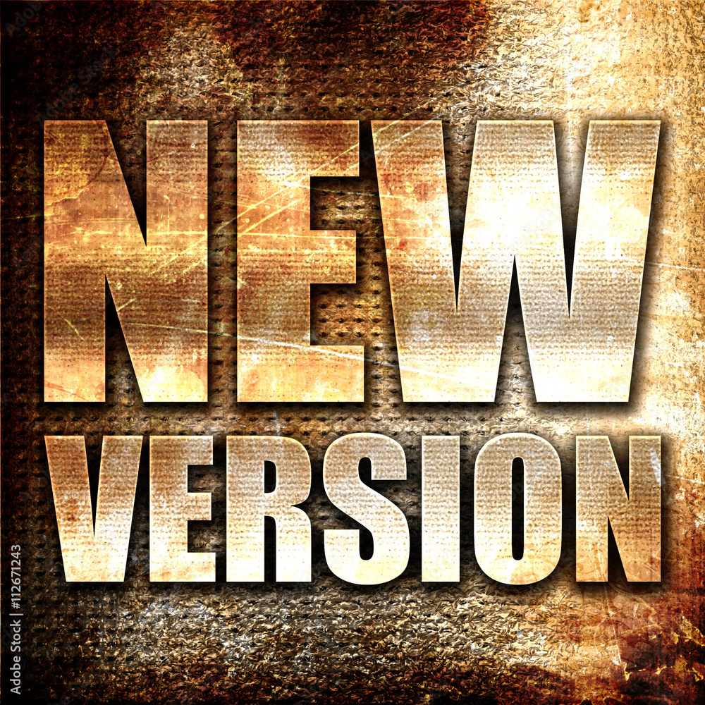 Poster new version, 3d rendering, metal text on rust background