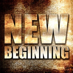 new beginning, 3D rendering, metal text on rust background