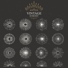 Set of vintage sunburst. Hand drawn. Light ray. Design template for icons, logos or graphic elements.