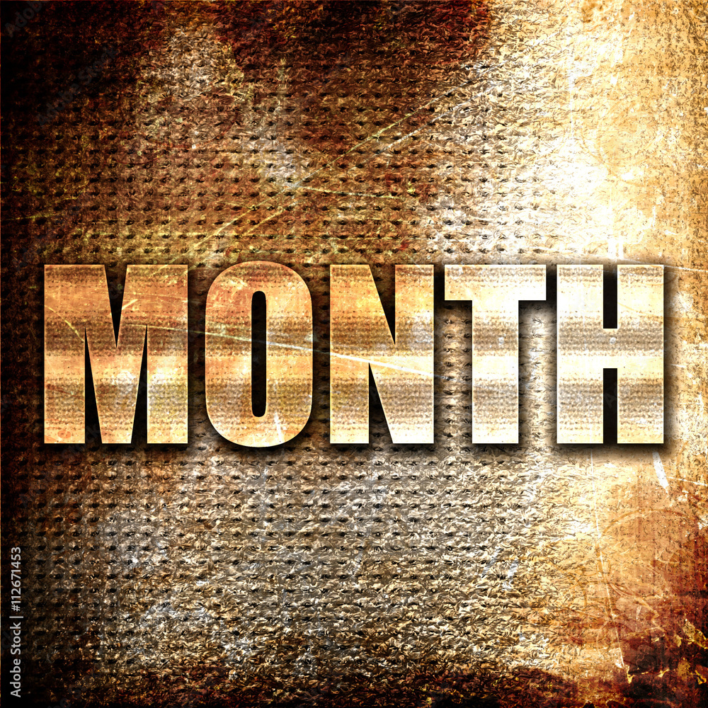 Poster month, 3d rendering, metal text on rust background