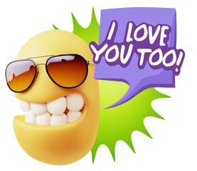 3d Illustration Laughing Character Emoji Expression saying I Lov