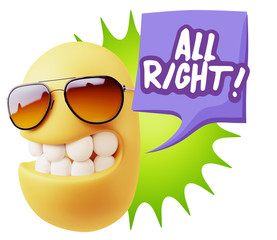3d Rendering Smile Character Emoticon Expression saying All Righ