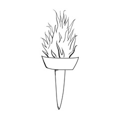 Burning torch, hand drawn, sketch vector illustration