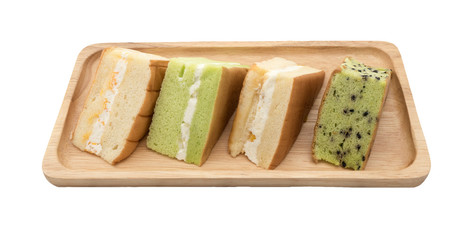 chiffon cake on wood white background