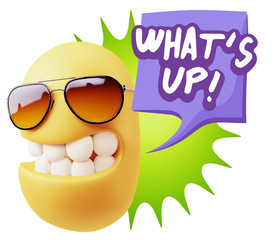 3d Rendering Smile Character Emoticon Expression saying What'S U