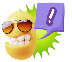 3d Rendering Smile Character Emoticon Expression saying ! with C