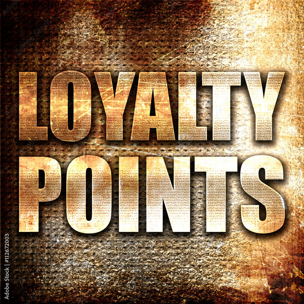 Poster loyalty points, 3d rendering, metal text on rust background