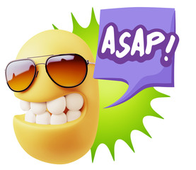3d Illustration Laughing Character Emoji Expression saying Asap