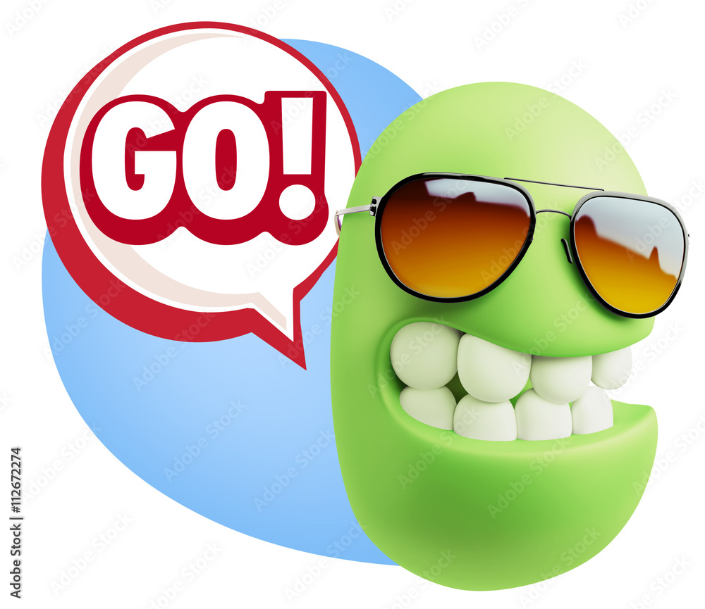 Fototapete 3d Rendering Smile Character Emoticon Expression saying Go with