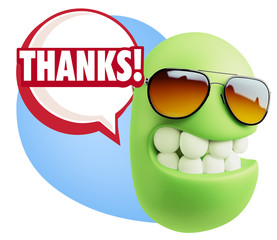 3d Rendering Smile Character Emoticon Expression saying Thanks w