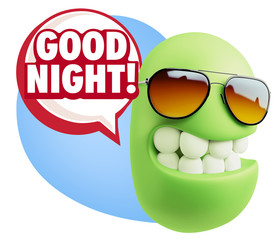 3d Rendering Smile Character Emoticon Expression saying Good Nig