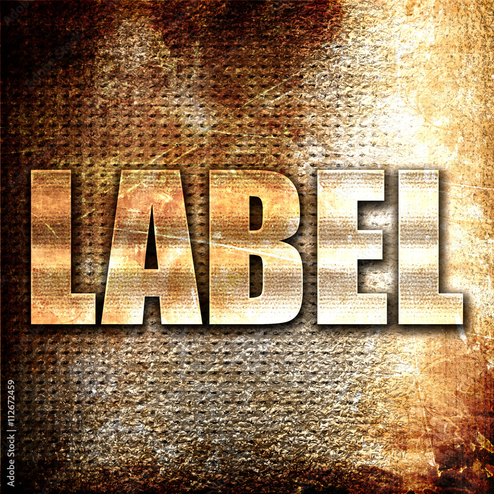 Poster label, 3d rendering, metal text on rust background