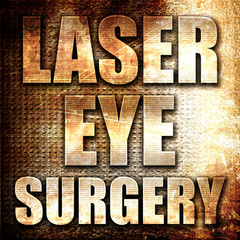 laser eye surgery, 3D rendering, metal text on rust background