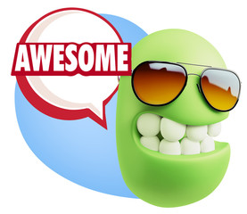 3d Rendering Smile Character Emoticon Expression saying Awesome