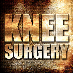 knee surgery, 3D rendering, metal text on rust background