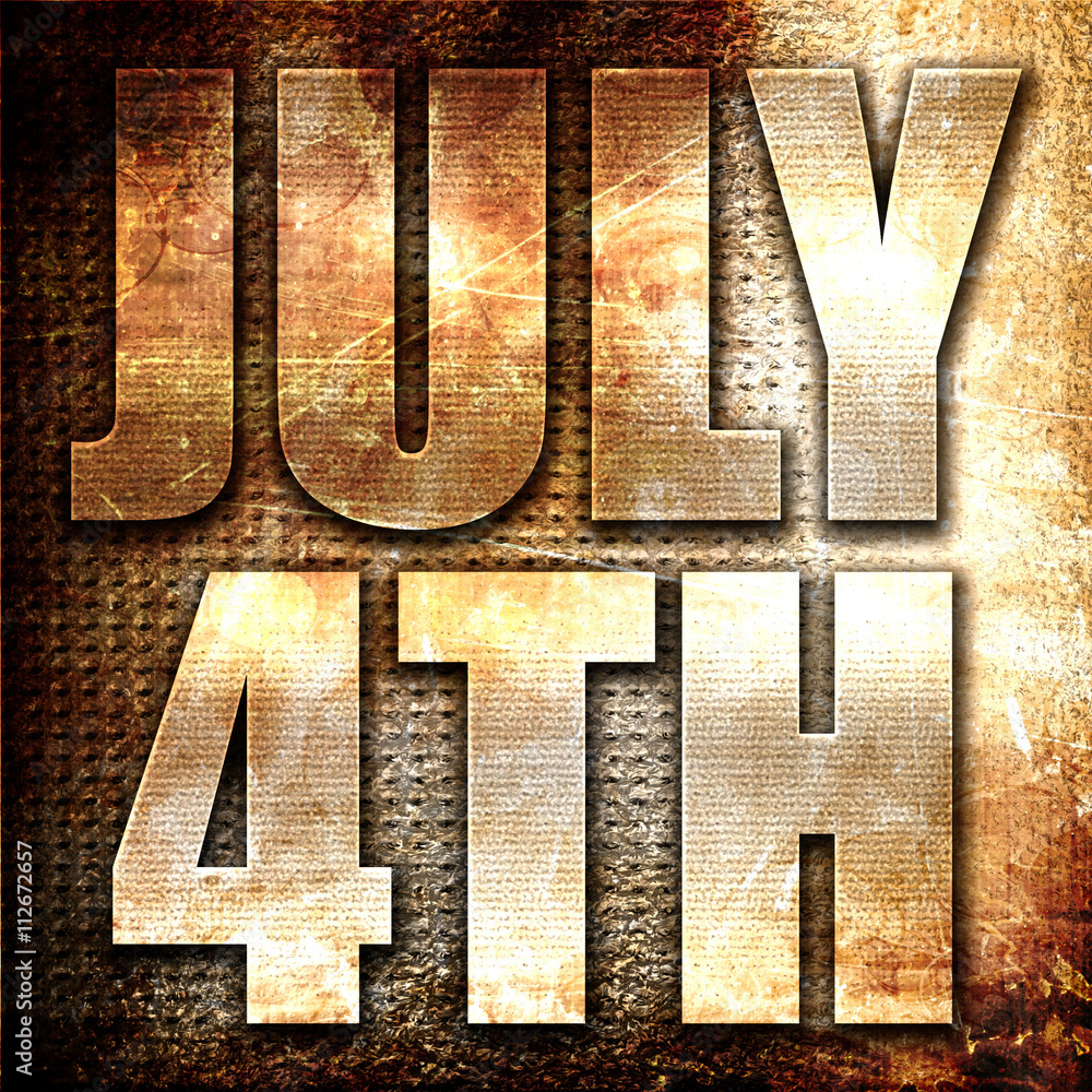 Poster july 4th, 3d rendering, metal text on rust background