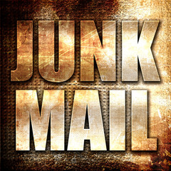 junk mail, 3D rendering, metal text on rust background