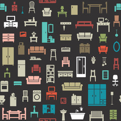 Vector seamless pattern background with home furniture icons 2.