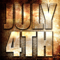 july 4th, 3D rendering, metal text on rust background