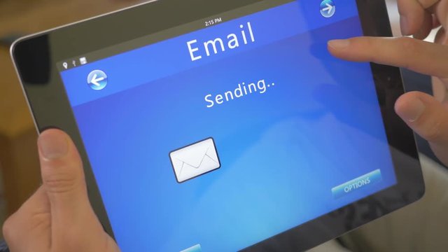 Sending a email message with a tablet iPad application showing each steps.