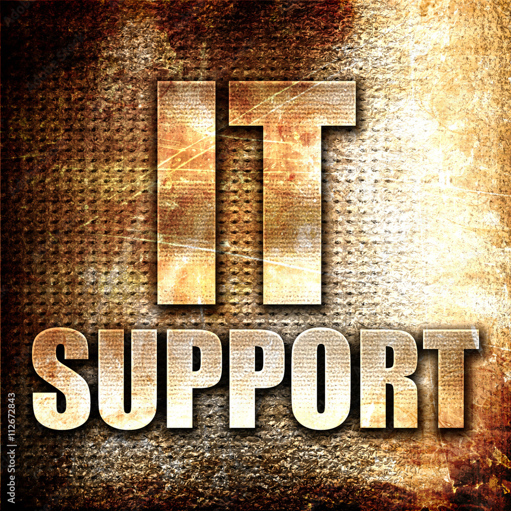 Poster it support, 3d rendering, metal text on rust background