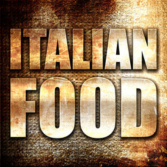 italian food, 3D rendering, metal text on rust background