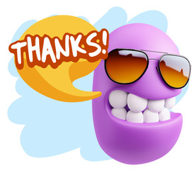 3d Rendering Smile Character Emoticon Expression saying Thanks w