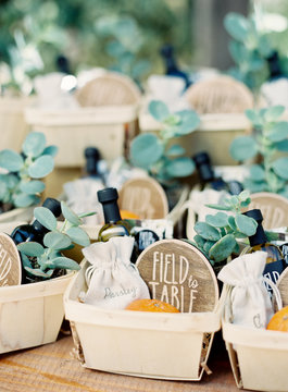 Wooden containers filled with treats