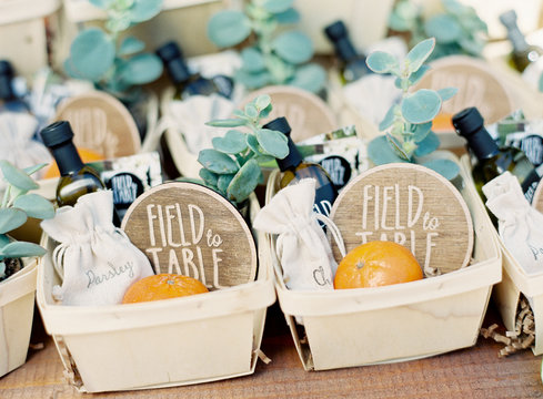 Wooden containers filled with treats