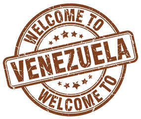 welcome to Venezuela brown round vintage stamp