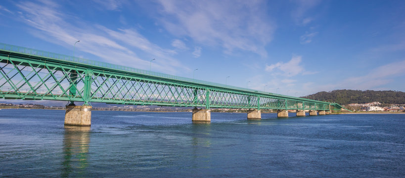 Panorama of te green steel bridge in Viana do Castelo