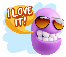 3d Rendering Smile Character Emoticon Expression saying I Love I