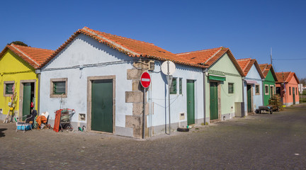 Fototapeta na wymiar Colorful houses in the fishing harbor of Viana do Castelo